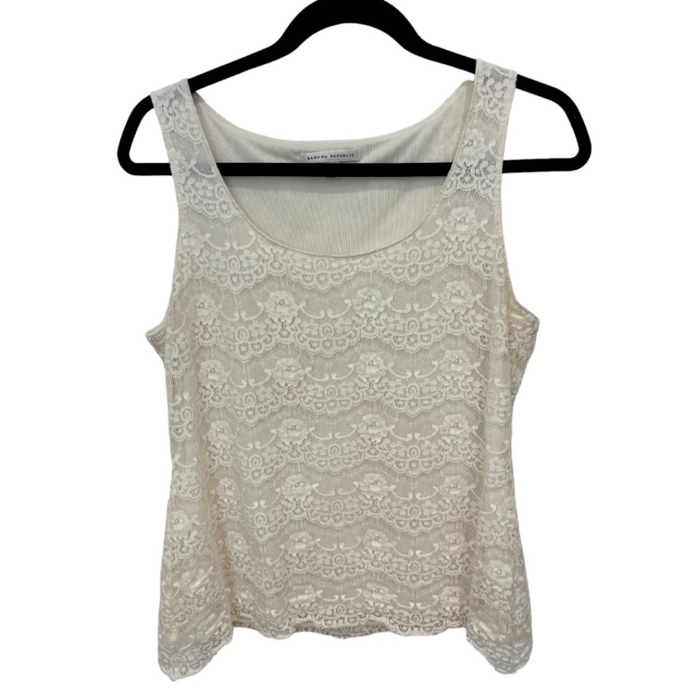 Banana Republic Lace Off-White Lined Scoop Neck Stretch Tank Top Size Medium